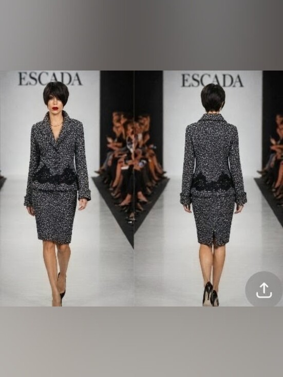 Escada Dresses & Skirts - EXQUISITE ESCADA WOOL COTTON BLEND BLACK WHITE TWEED BOUCLE LACE SKIRT SUIT 10/8